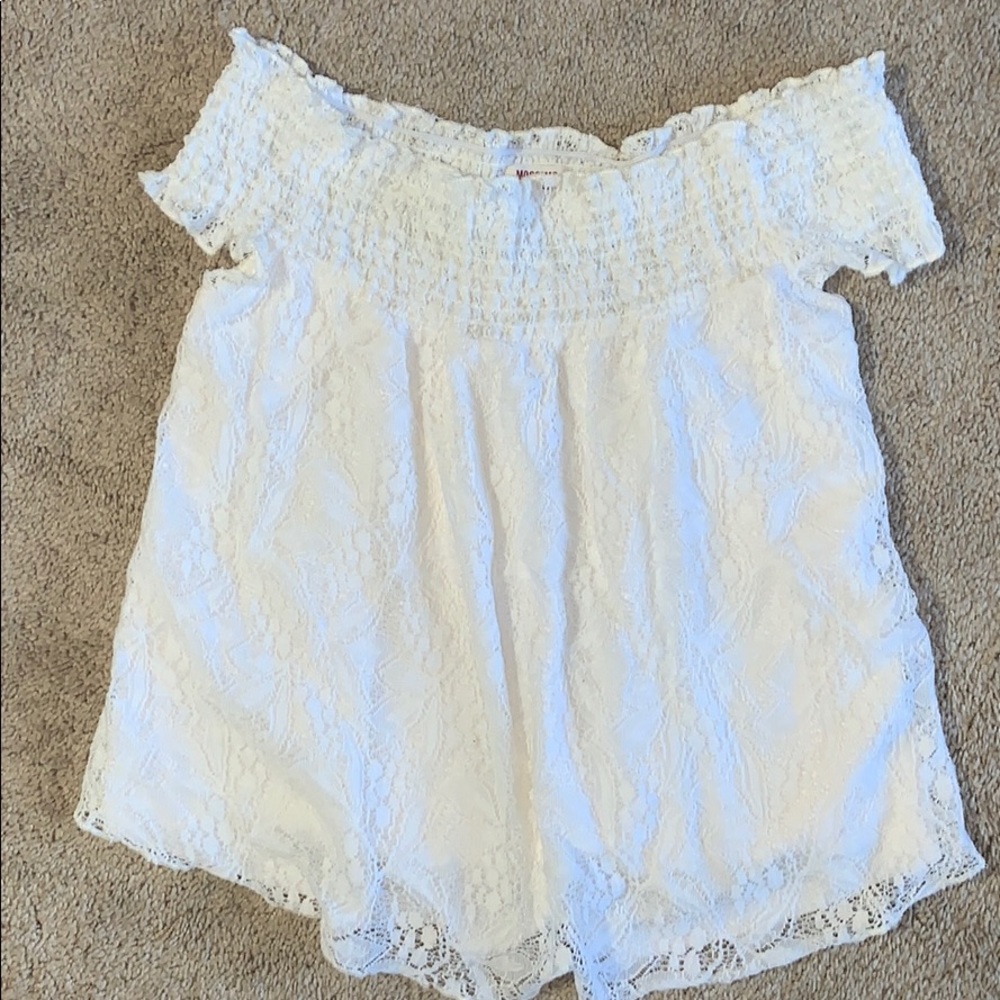 Off the shoulder lace cream top